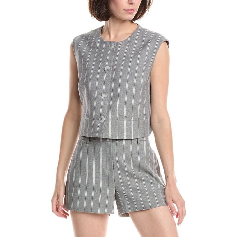 Kenneth Cole Womens Four Button Boxy Pinstripe Vest, Yellow